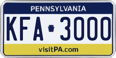 PA license plate KFA3000
