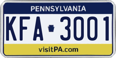 PA license plate KFA3001