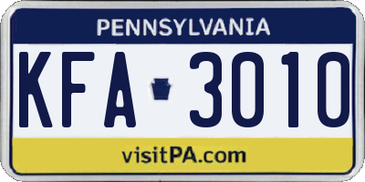 PA license plate KFA3010