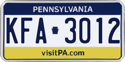 PA license plate KFA3012