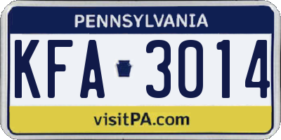 PA license plate KFA3014