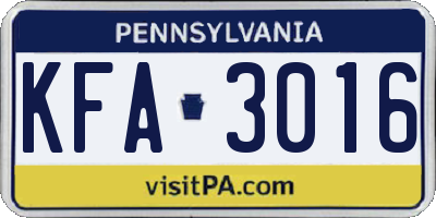 PA license plate KFA3016