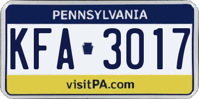 PA license plate KFA3017