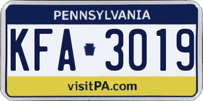 PA license plate KFA3019