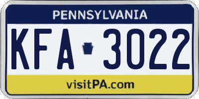 PA license plate KFA3022