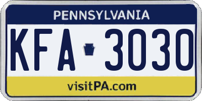 PA license plate KFA3030