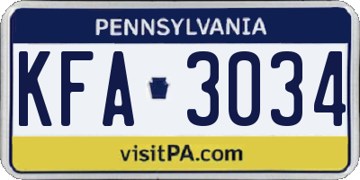 PA license plate KFA3034