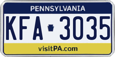 PA license plate KFA3035