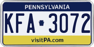 PA license plate KFA3072