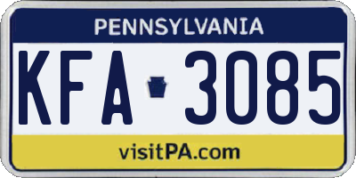 PA license plate KFA3085