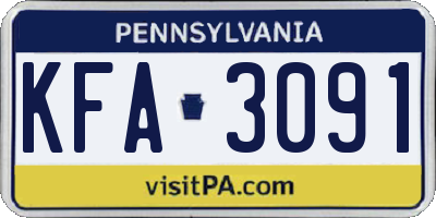 PA license plate KFA3091