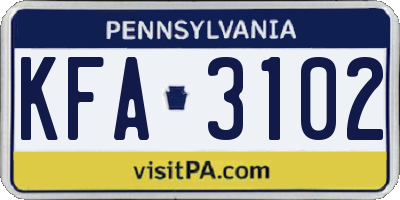 PA license plate KFA3102