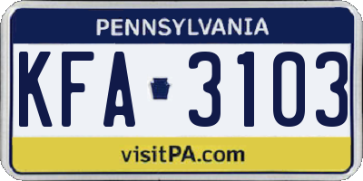 PA license plate KFA3103
