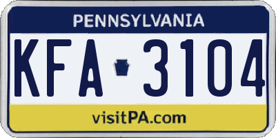 PA license plate KFA3104