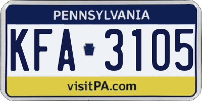 PA license plate KFA3105
