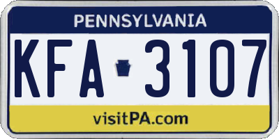 PA license plate KFA3107