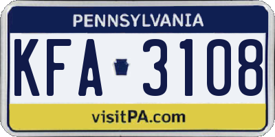 PA license plate KFA3108