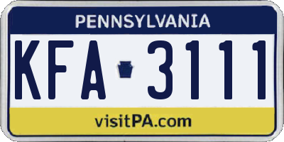 PA license plate KFA3111