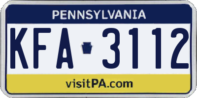 PA license plate KFA3112
