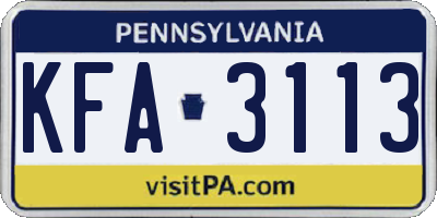 PA license plate KFA3113