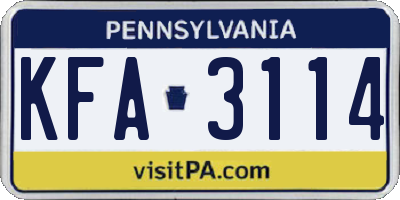 PA license plate KFA3114