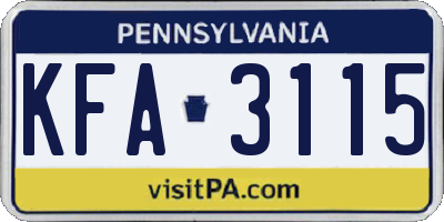 PA license plate KFA3115