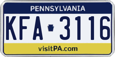 PA license plate KFA3116