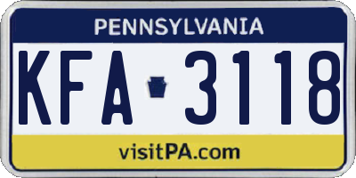 PA license plate KFA3118