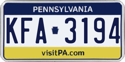 PA license plate KFA3194