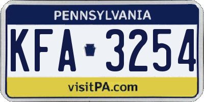 PA license plate KFA3254