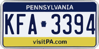 PA license plate KFA3394