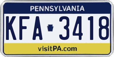 PA license plate KFA3418