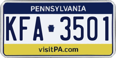 PA license plate KFA3501