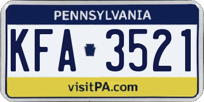 PA license plate KFA3521