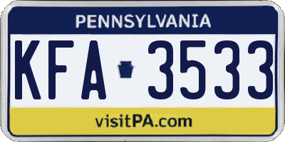 PA license plate KFA3533