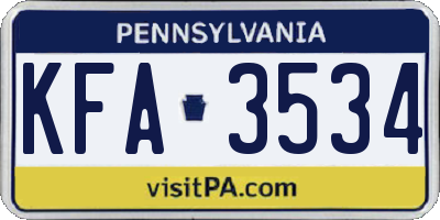 PA license plate KFA3534