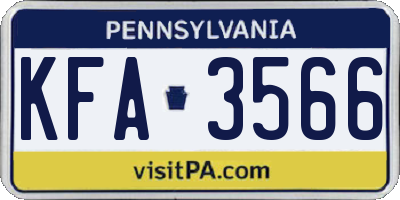 PA license plate KFA3566