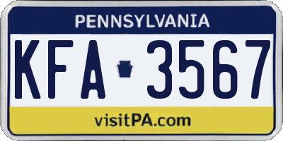 PA license plate KFA3567
