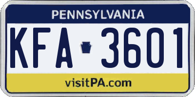 PA license plate KFA3601