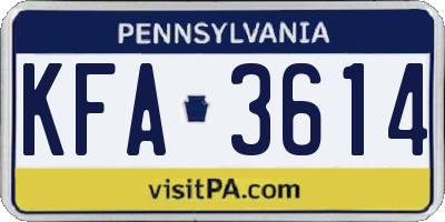 PA license plate KFA3614