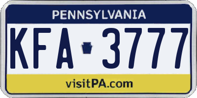 PA license plate KFA3777