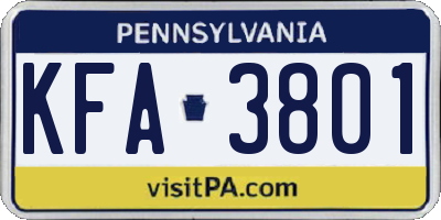 PA license plate KFA3801