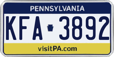 PA license plate KFA3892