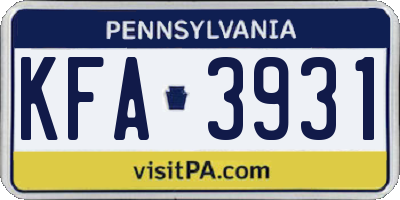 PA license plate KFA3931