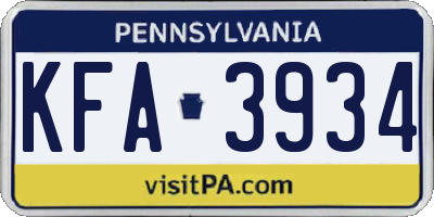 PA license plate KFA3934