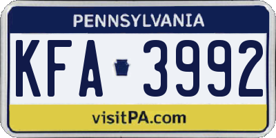 PA license plate KFA3992