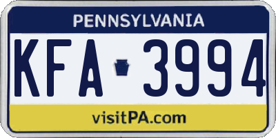 PA license plate KFA3994