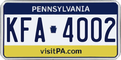 PA license plate KFA4002
