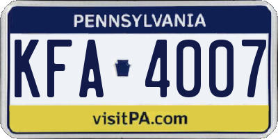 PA license plate KFA4007