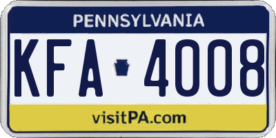 PA license plate KFA4008